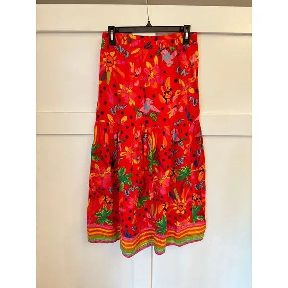 Maison d' Amelie Hawaiian‎ Multicolor Linen Boho Peasant Tiered Midi Skirt Sz S - Picture 2 of 6